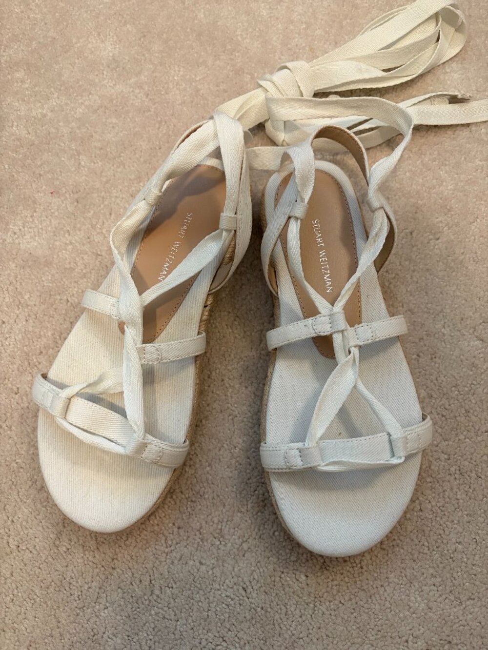 NWT Stuart Weitzman White Lace Up Espadrilles